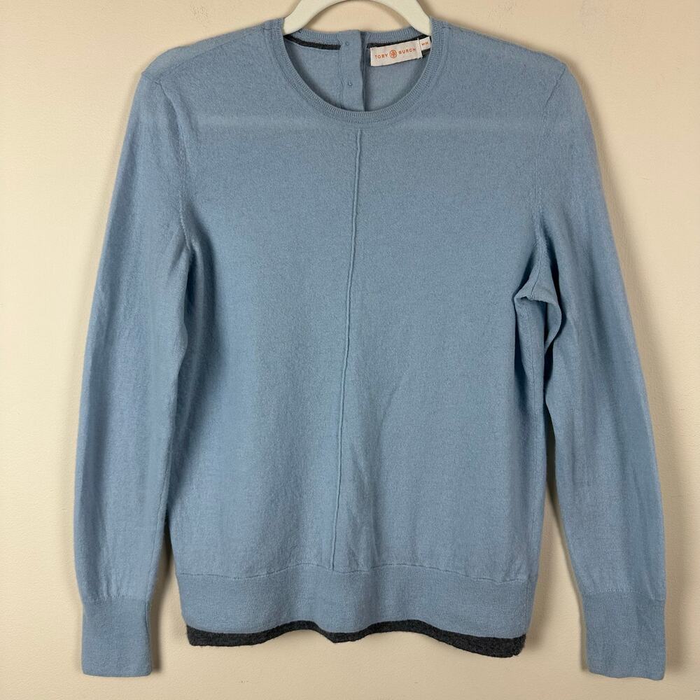 Tory Burch Womens Blue Knit Sweater Size M Crewneck Lightweight Old Money Preppy